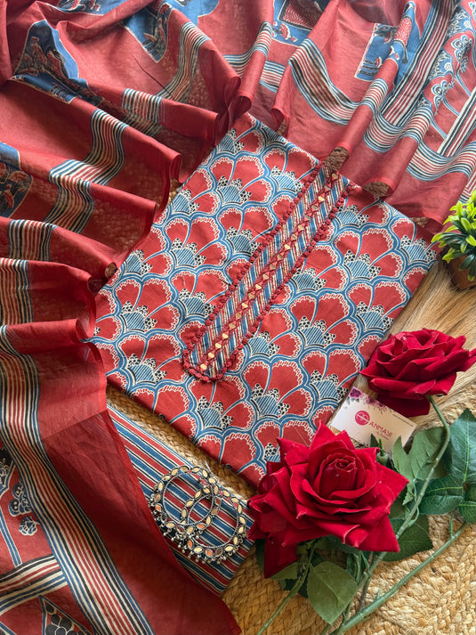 Temple flower print Cambric cotton suit set