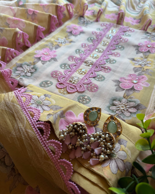 Structural flowers pure muslin suit set