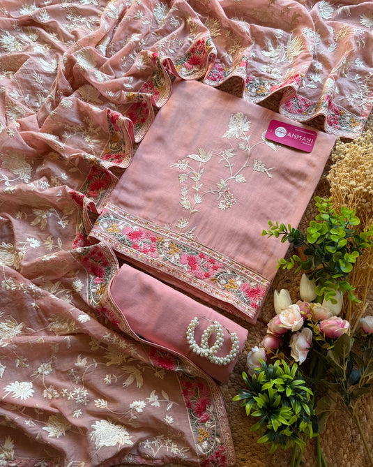 Pure Mul pastel Parsi embroidered suit set