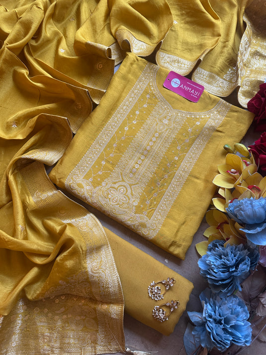 Dolla silk jacquard work Anarkali neck suit set