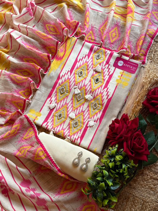 Mul Cotton beige boho suit set