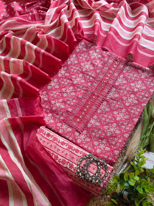 Arabic block print fine Cambric cotton suit set