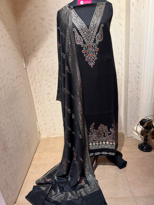 Jamawar v neck weaving suit set