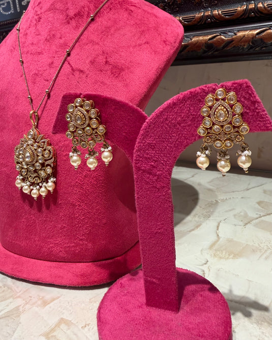Persian Kundan hanging pearl chain set
