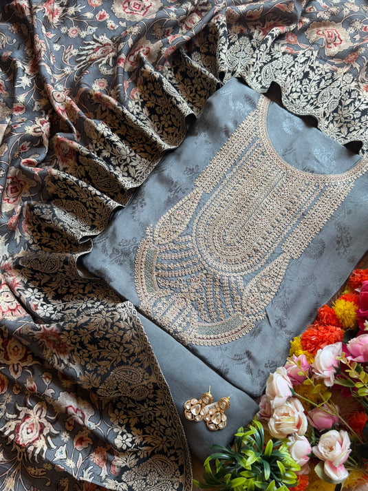 Self dolla silk Dori work suit set with Banarasi weave dupatta