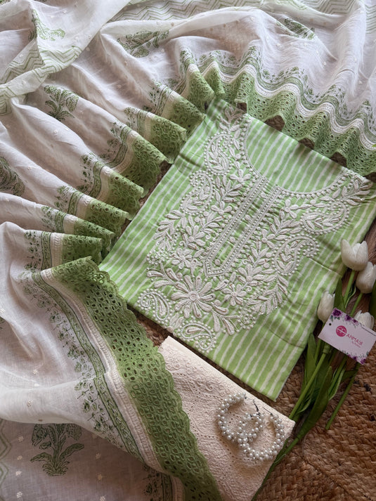 Stripy thread fine Cambric cotton suit set