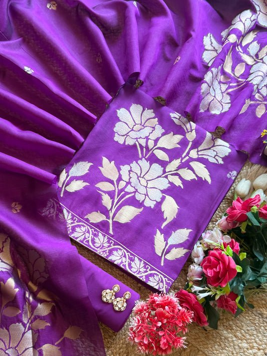 Festive Jamdani silk zari gold weave work suit set