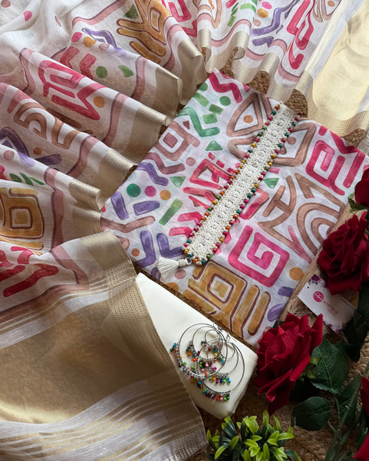 Chanderi coloured abstract print suit
