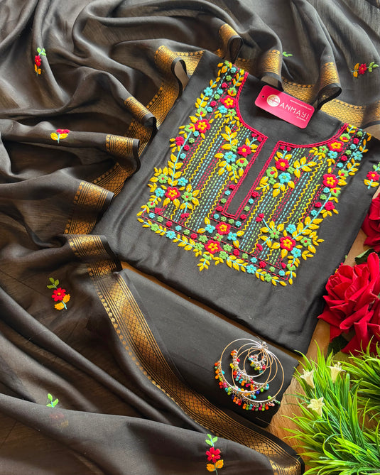 French knot work 70 gms Chanderi suit set