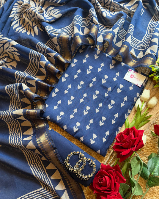 Anchor print Maheshwari cotton suit set