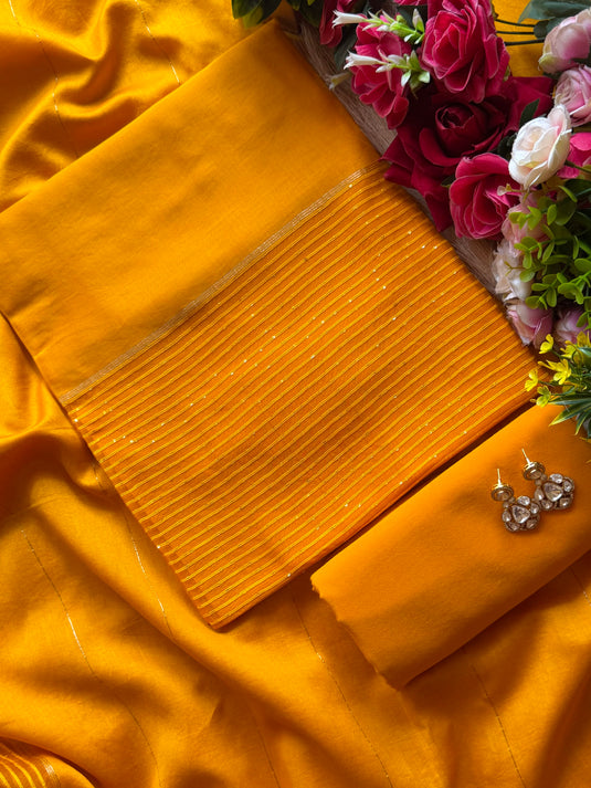 Seaquins layer and Tassels Chanderi silk suit set