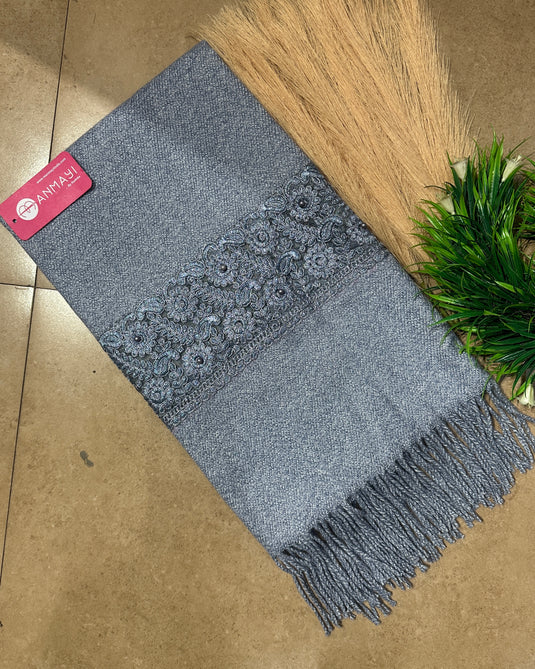 Organza embroidered patch woollen stoles