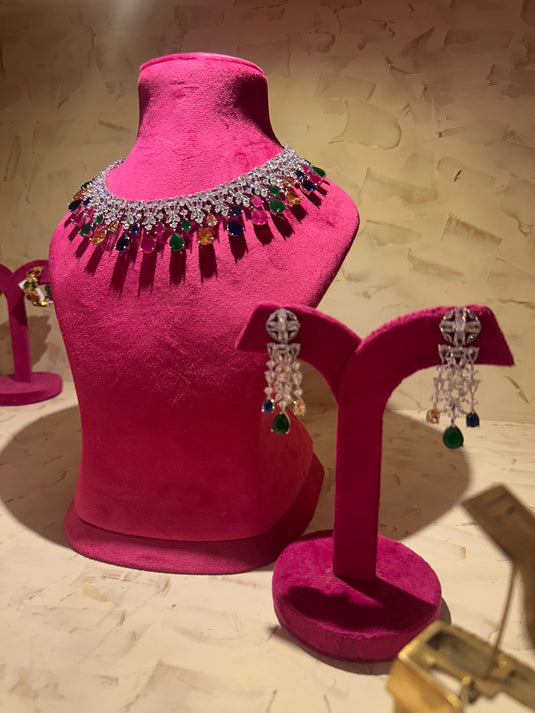 Coloured stones diamond necklace set