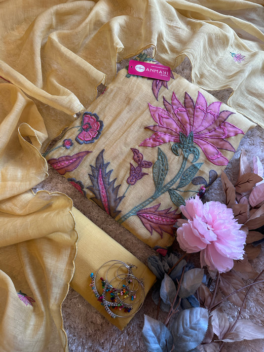 Pure Mul Chanderi suit set with appliqué work