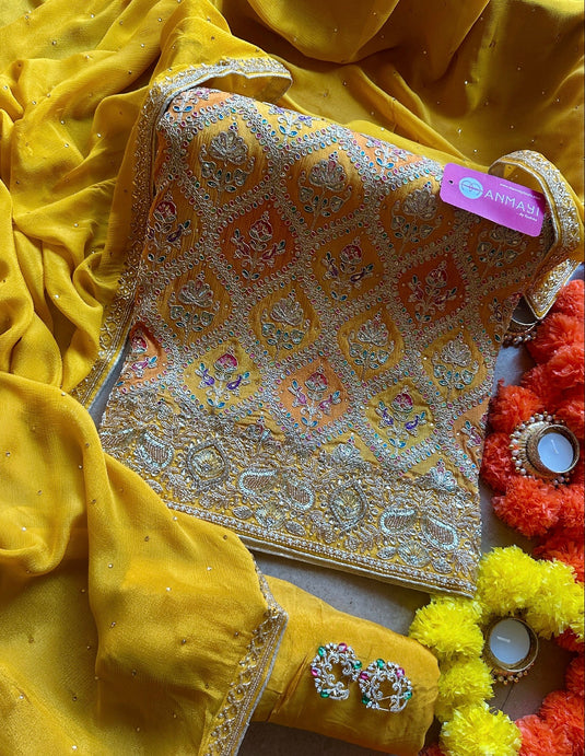 Pure chinnon arabic highlighted suit set