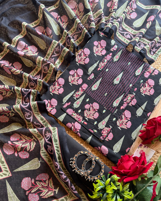 Pine tree Jaipuri mirror neck cotton suit set