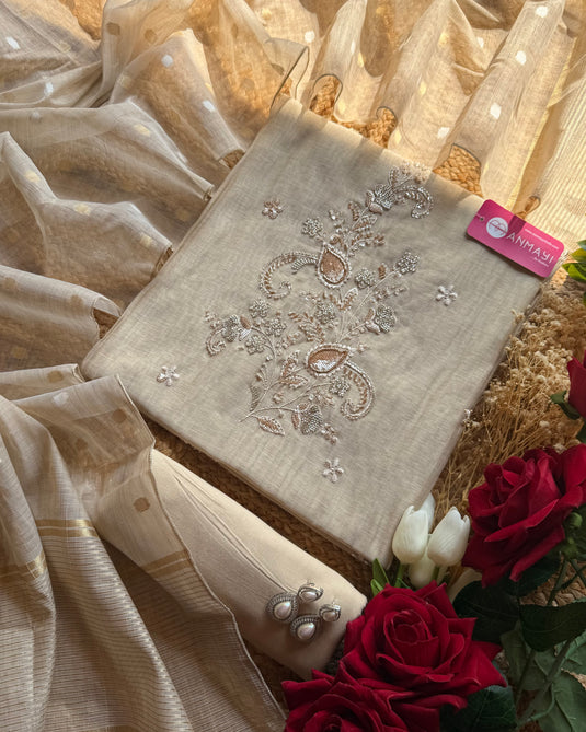 Jamdani gold embroidered suit set