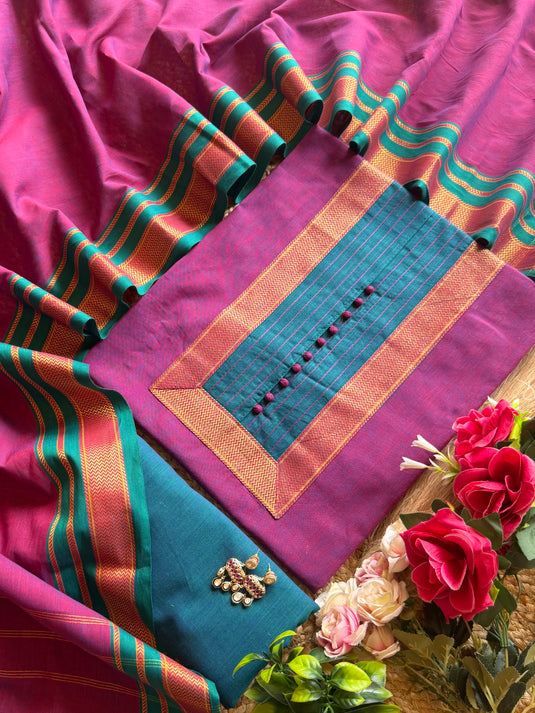 South Cotton Handloom potli neck suit set