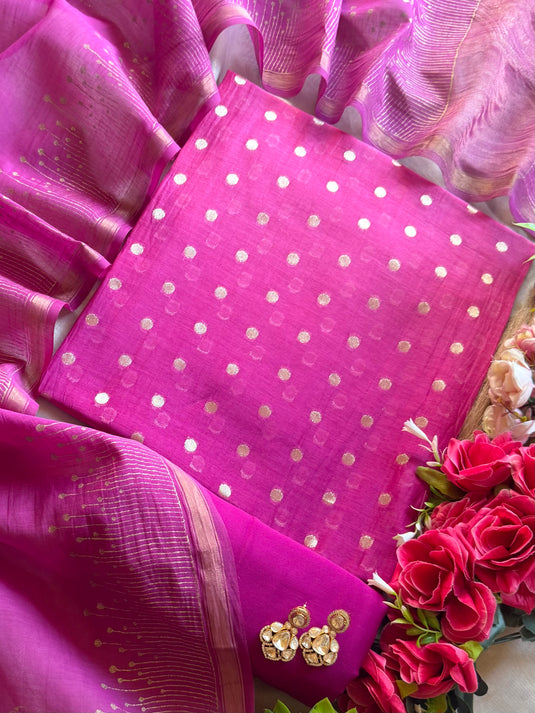 Ombré Mul Banarasi suit set with gold block print dupatta