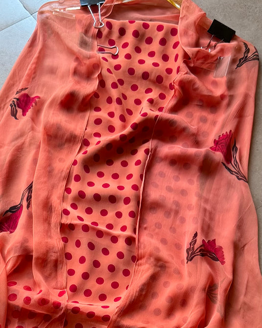 Tiny polka dots crepe suit set with chiffon dupatta