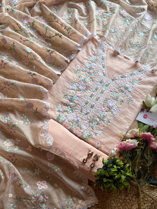 French coloured garden soft mul chanderi suit set