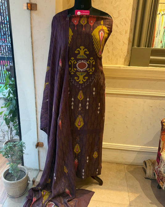 Bohemian Ikkat Patola print pure Mul suit set