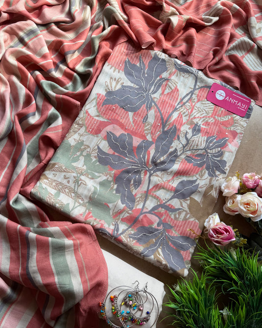 Digital pure pashmina pastel suit set