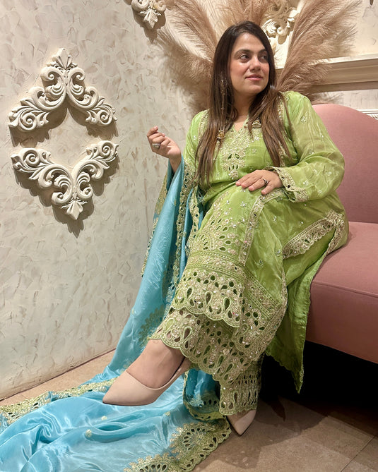 A line cutwork stitched sharara suit set