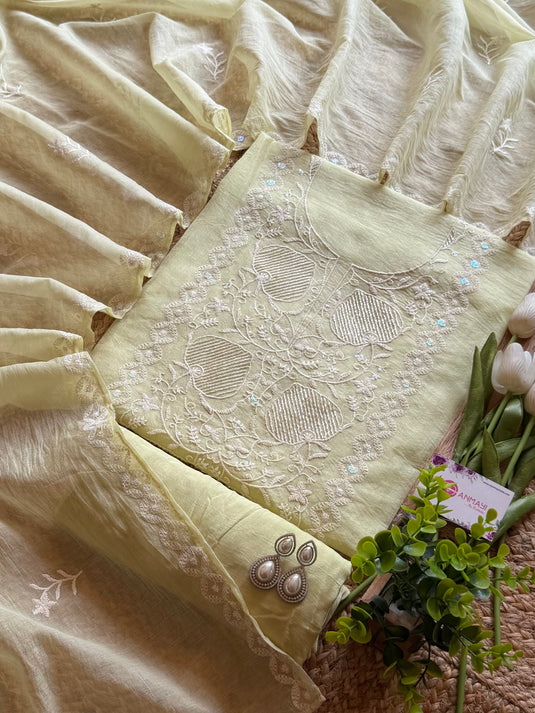 Panel cut dana pastel Mul Chanderi suit set