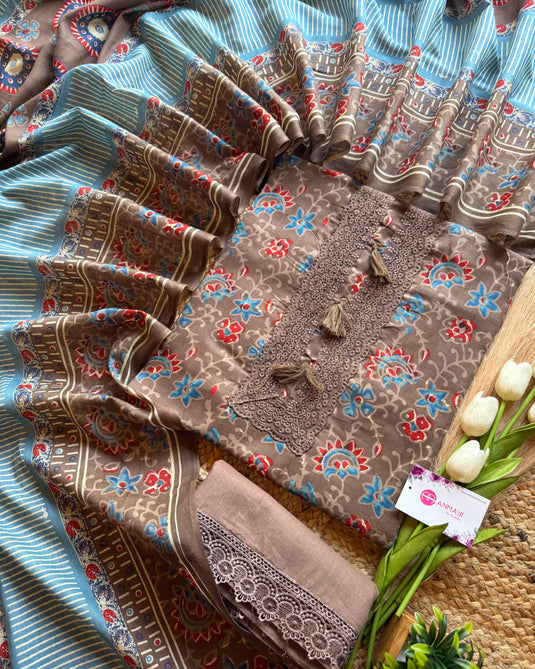 Earthy tone cambric cotton suit set