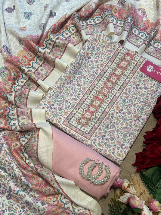 Kani print cream combination spun suit set