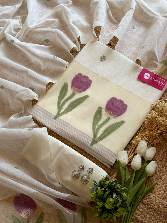 Creamy tulip Jamdani suit set