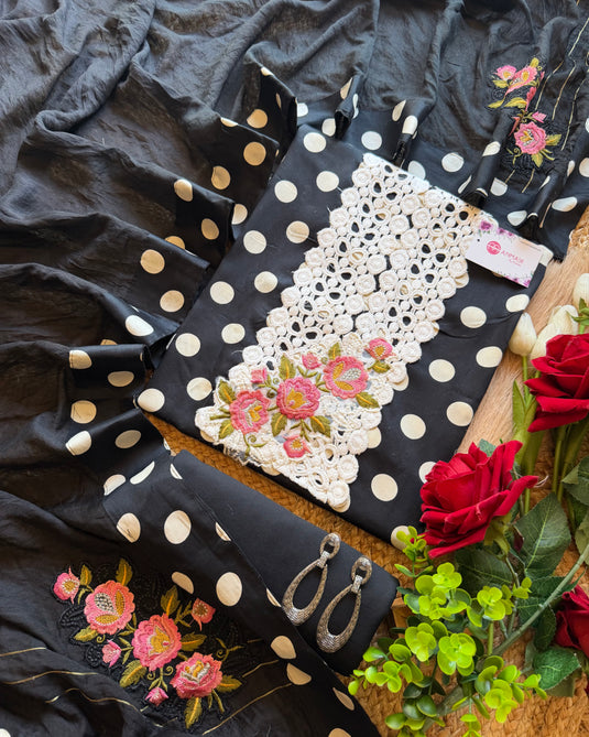 Polka Dots crochet neck with embroidered dupatta