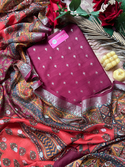 Pure Maheshwari Banarasi suits with digital Maheshwari dupatta