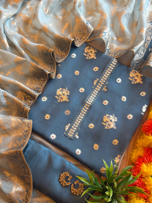 Banarasi work organza silk suit set