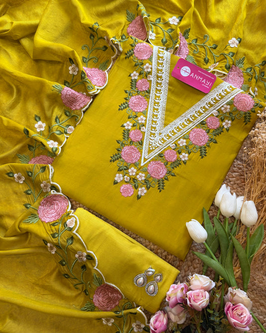 Modal Phulwari V neck suit set