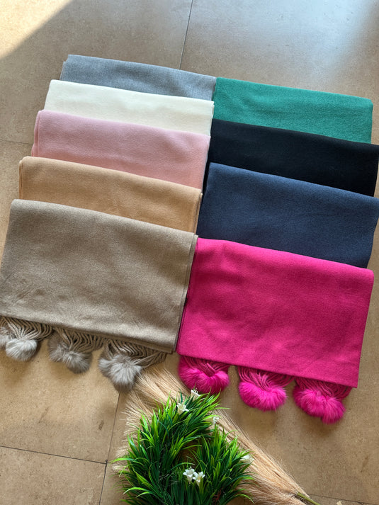 Hana plain Pom Pom soft stole