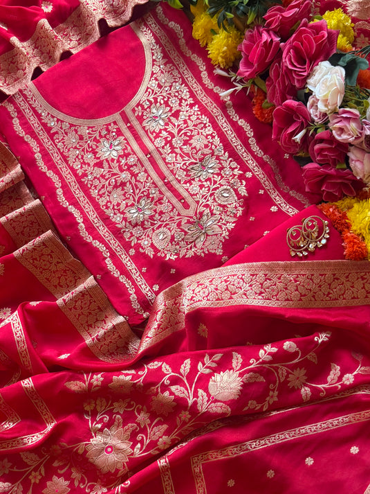 Classic tomato red pure silk suit set