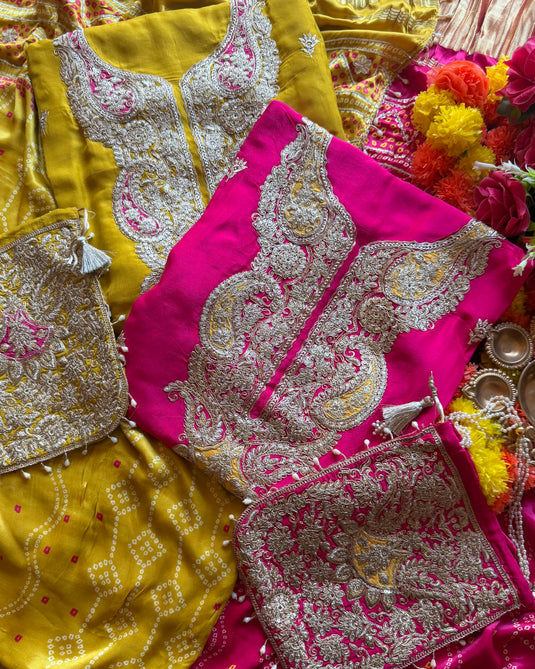 Golden Dori thread neck upada silk suit with gajji dupatta (Potli)