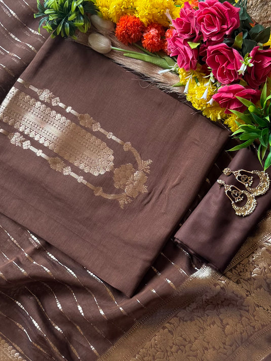 Maharani necklace pure Mul Chanderi suit with zari weave dupatta