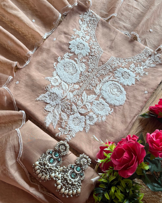 Fresh pearl flower mul chanderi suit set