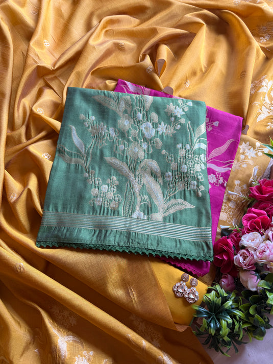 Jungle leaf Jamdani silk suit set