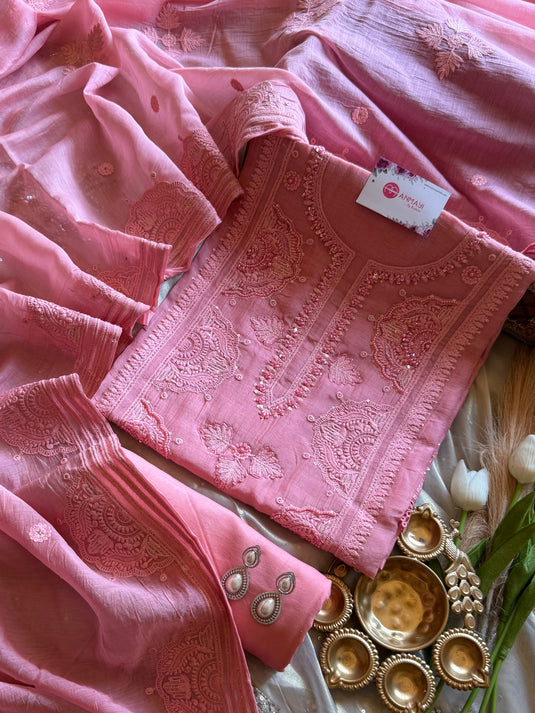 Panel Embroidered pure Mul cotton suit set