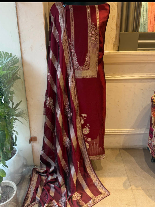 Sunehri Taffeta Silk maroon suit set