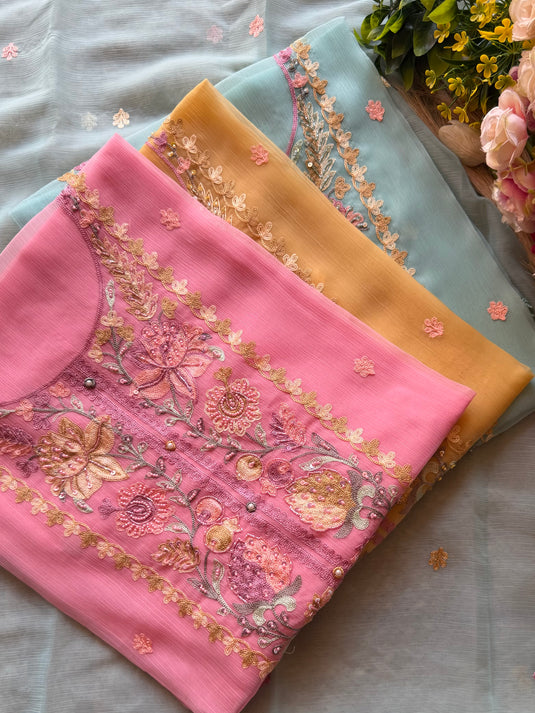 Chiffon pastel embroidered suit set