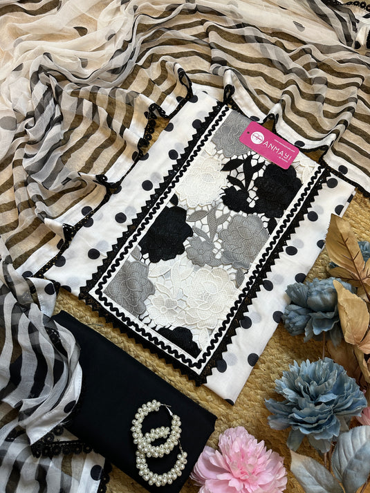 Polka dots with crochet neck and georgette polka dots dupatta