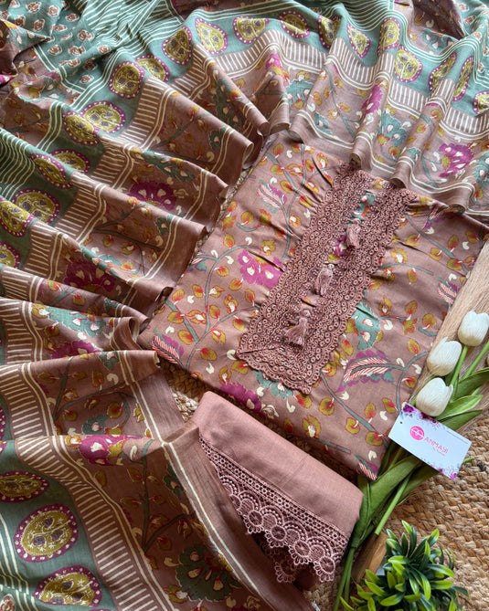 Earthy tone cambric cotton suit set