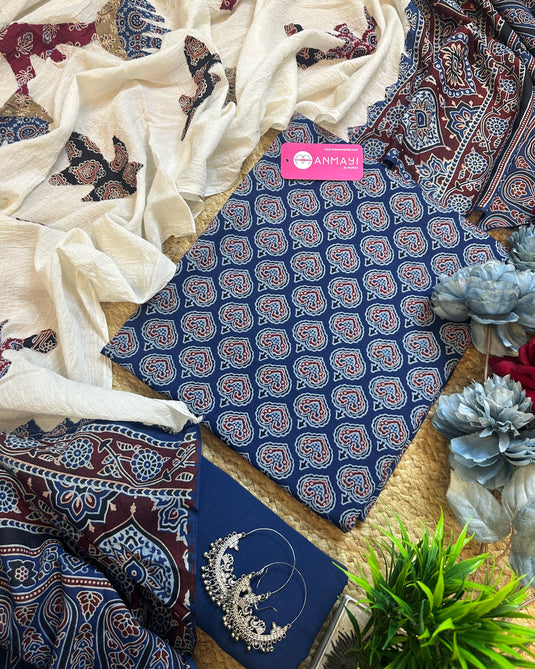 Pure Cottons Ajrakh with patched cotton dupatta