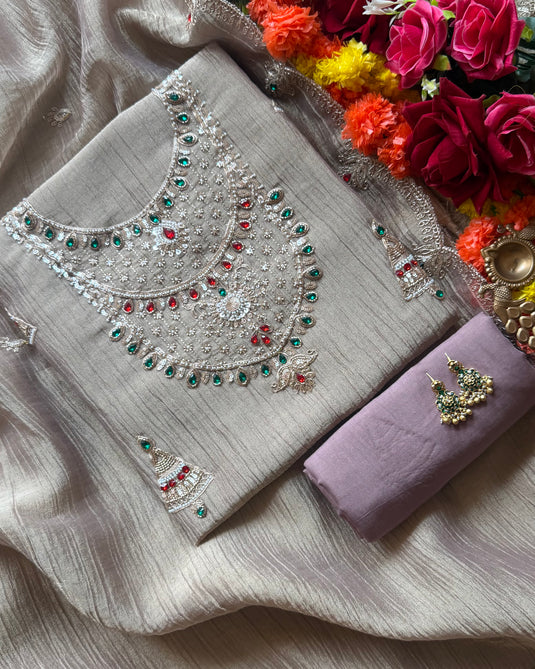 Crushed shimmer jewelled neck suit set