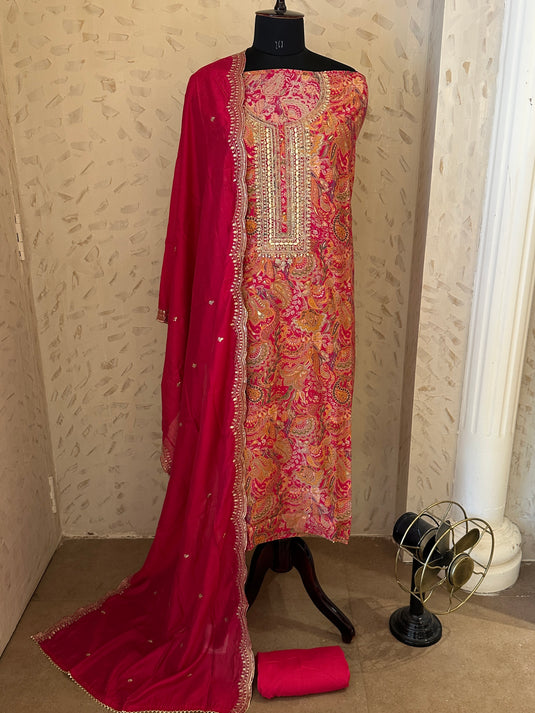 Modal printed rani pink suit set